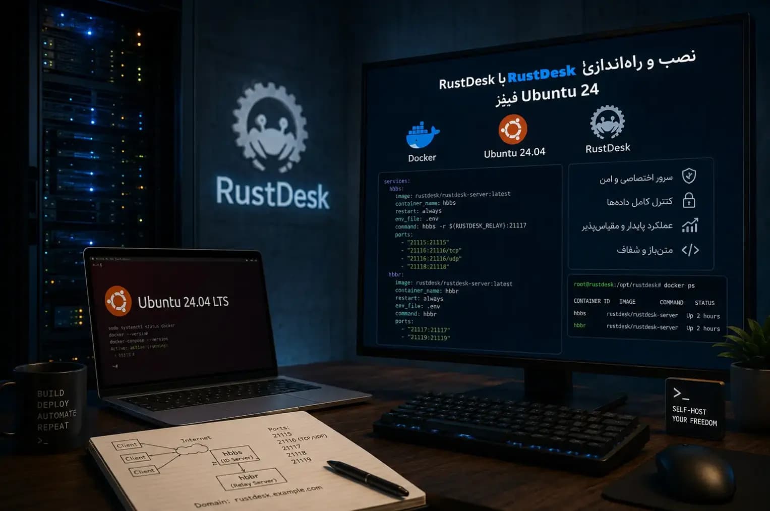نصب و راه‌اندازی RustDesk با Docker روی Ubuntu 24